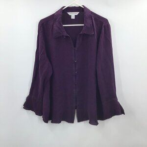 Vintage Women's 2X Purple Silk Twinset Shirt Office Goth Witchy Bell Sleeve Lace